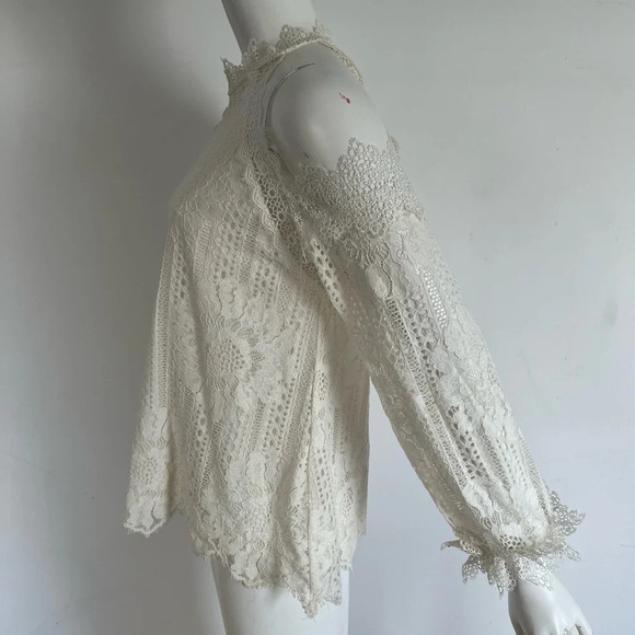Sugar Lips Sugarlips Womens LACE HIGH Neck Open Shoulders TOP Blouse White Sz S - Picture 4 of 10